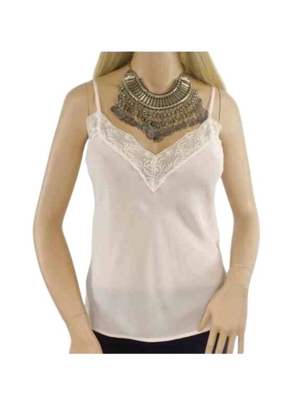 Urban Outfitters Pale Pink Silk Lace Trim Camisole Top | Mid 2010s Romantic Boho - Picture 2 of 16